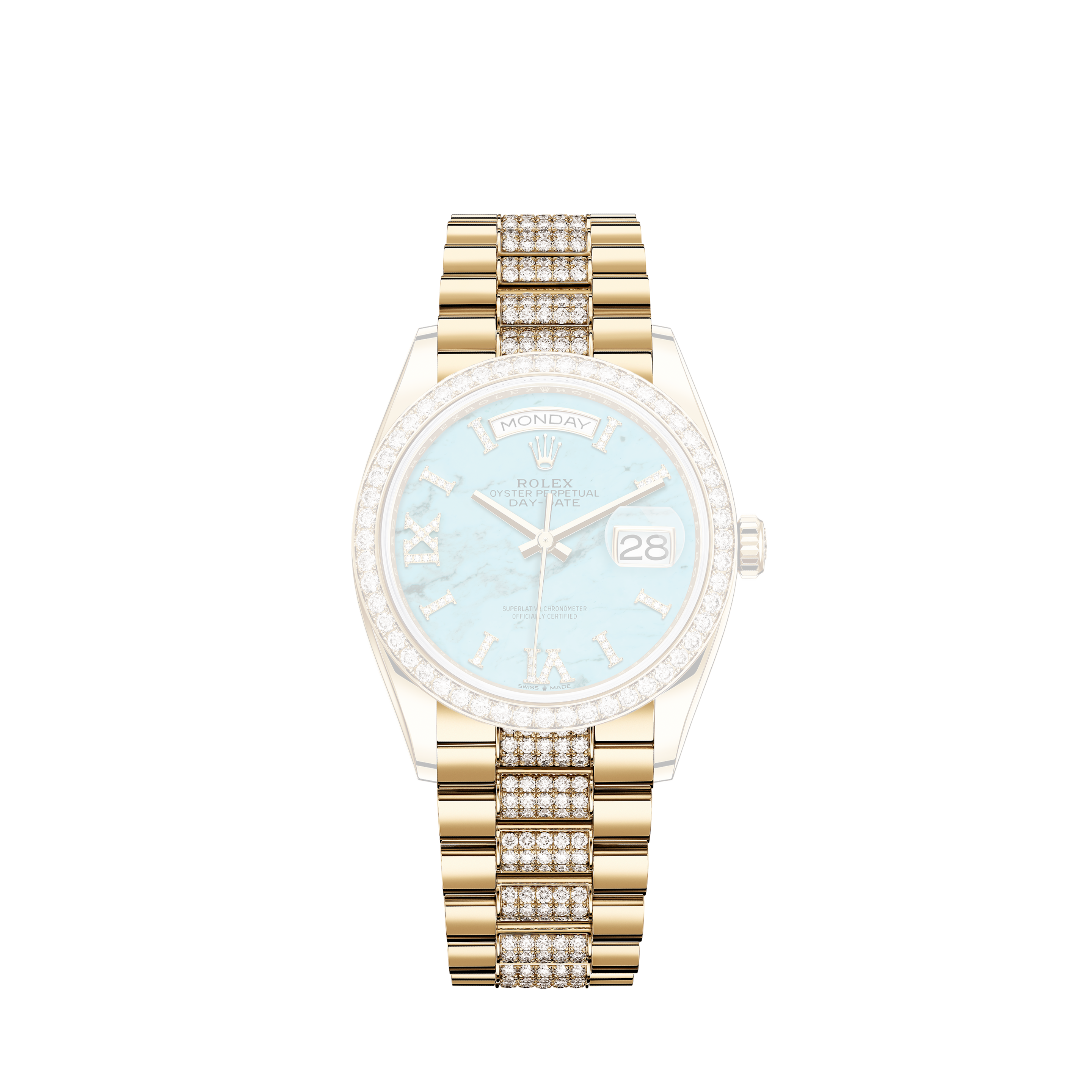 Rolex Blue Flower 36mm Datejust SS Full Diamonds Oyster Bracelet