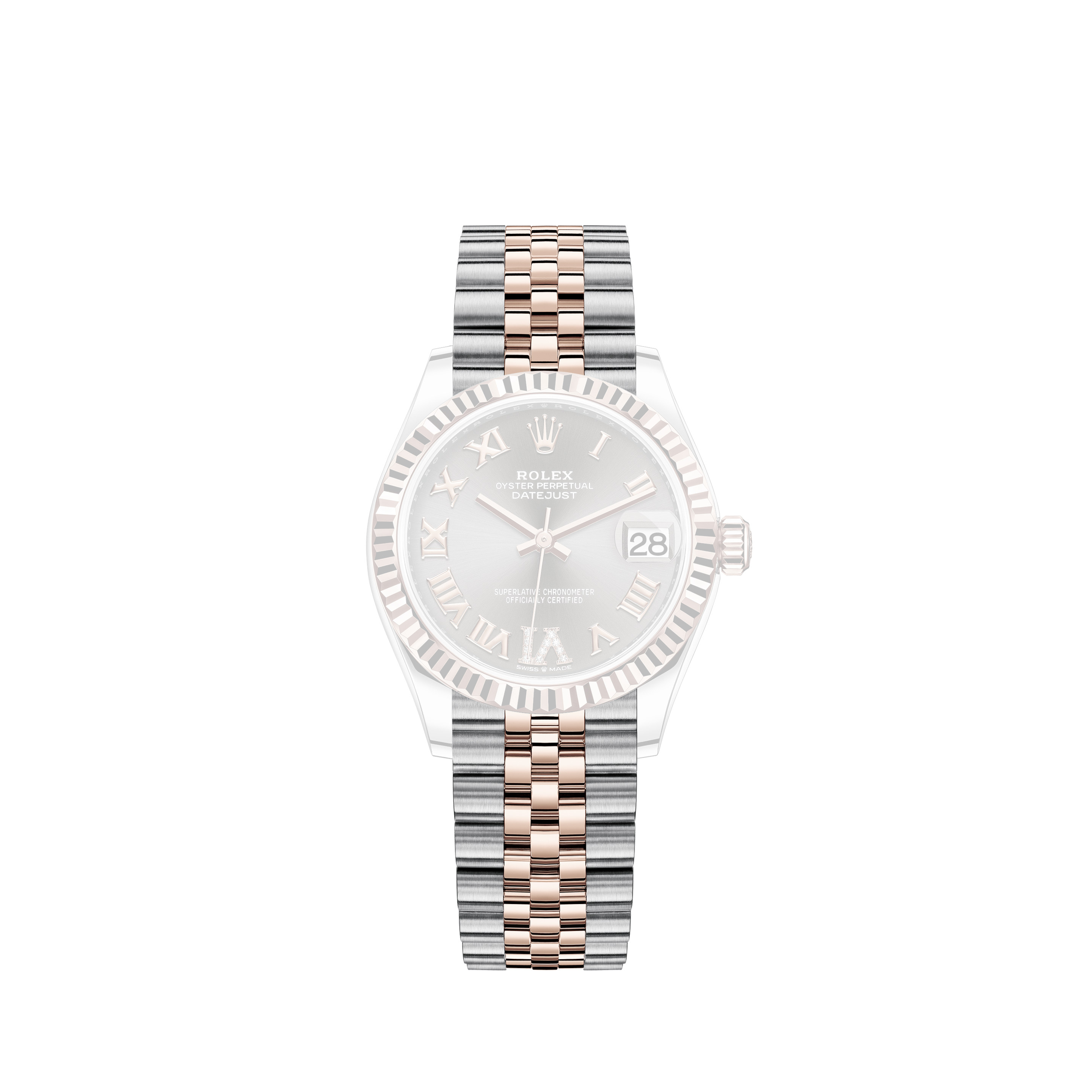 Rolex Women's Rolex 31mm Datejust Two Tone Vintage Fluted Bezel With Lugs White Color Dial with Baguette Accent RRT