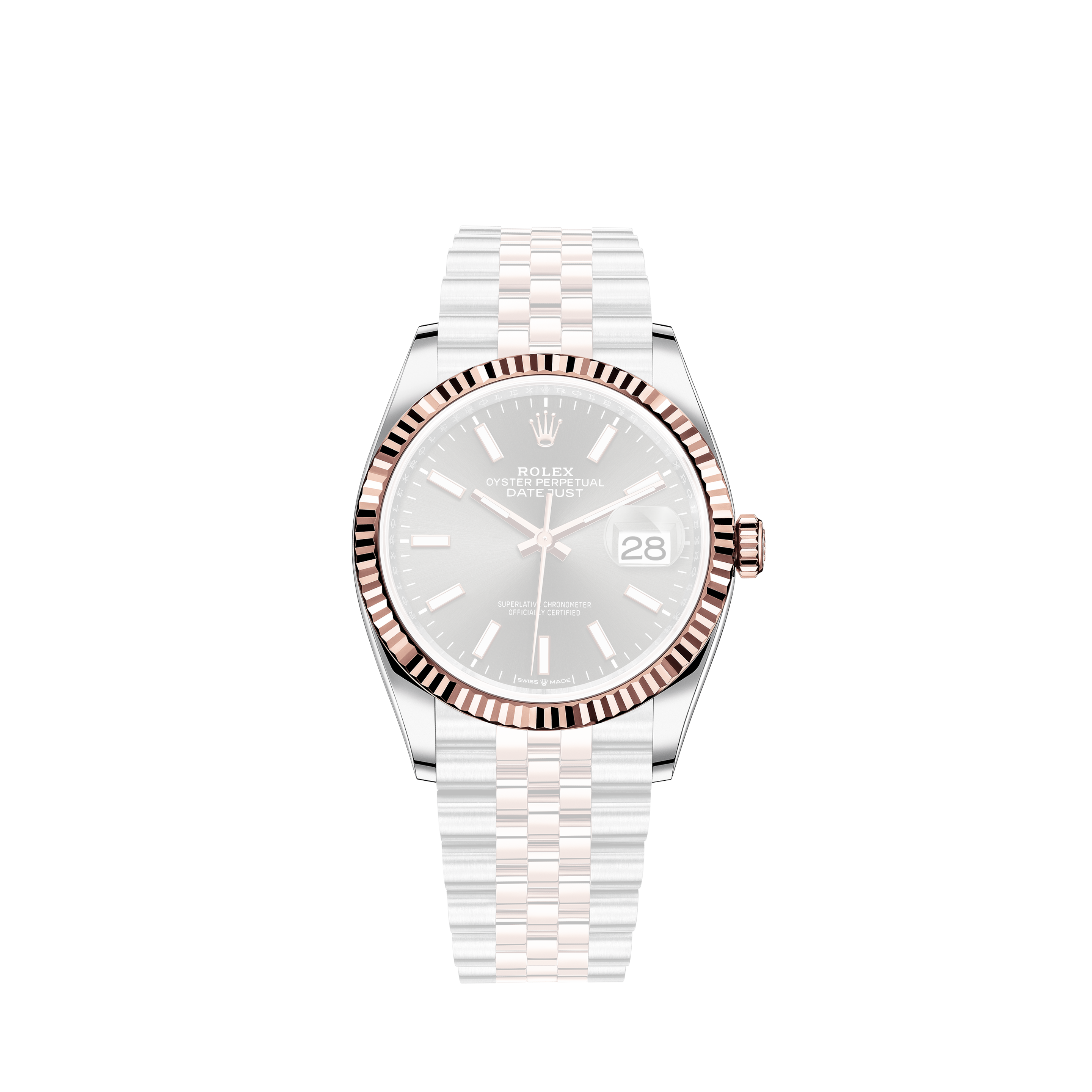 Rolex Datejust Steel White Gold Pink Dial Diamond Watch 126234 Unworn