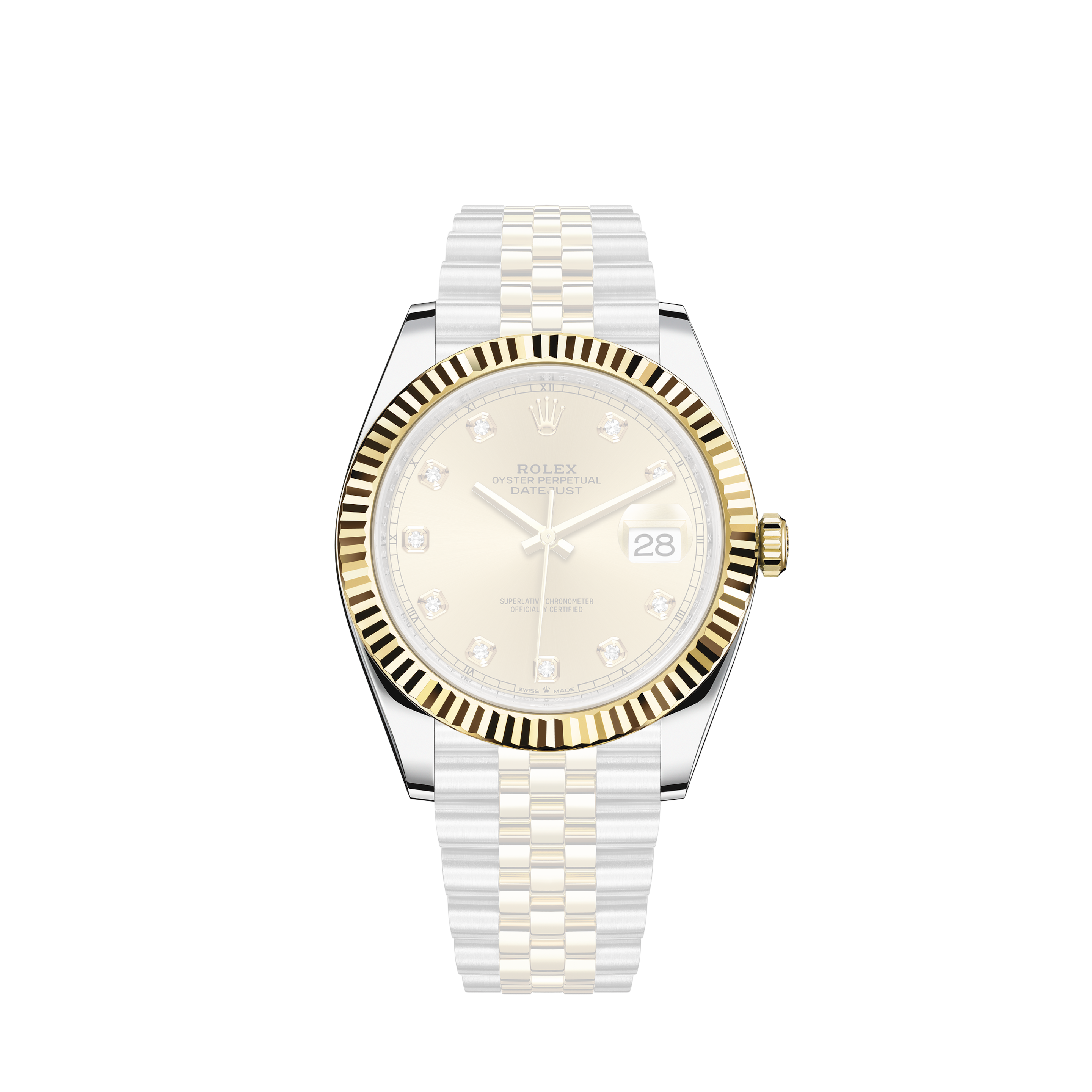 Rolex Mens Datejust Quickset Two Tone White Diamond Watch & Original Rolex Band