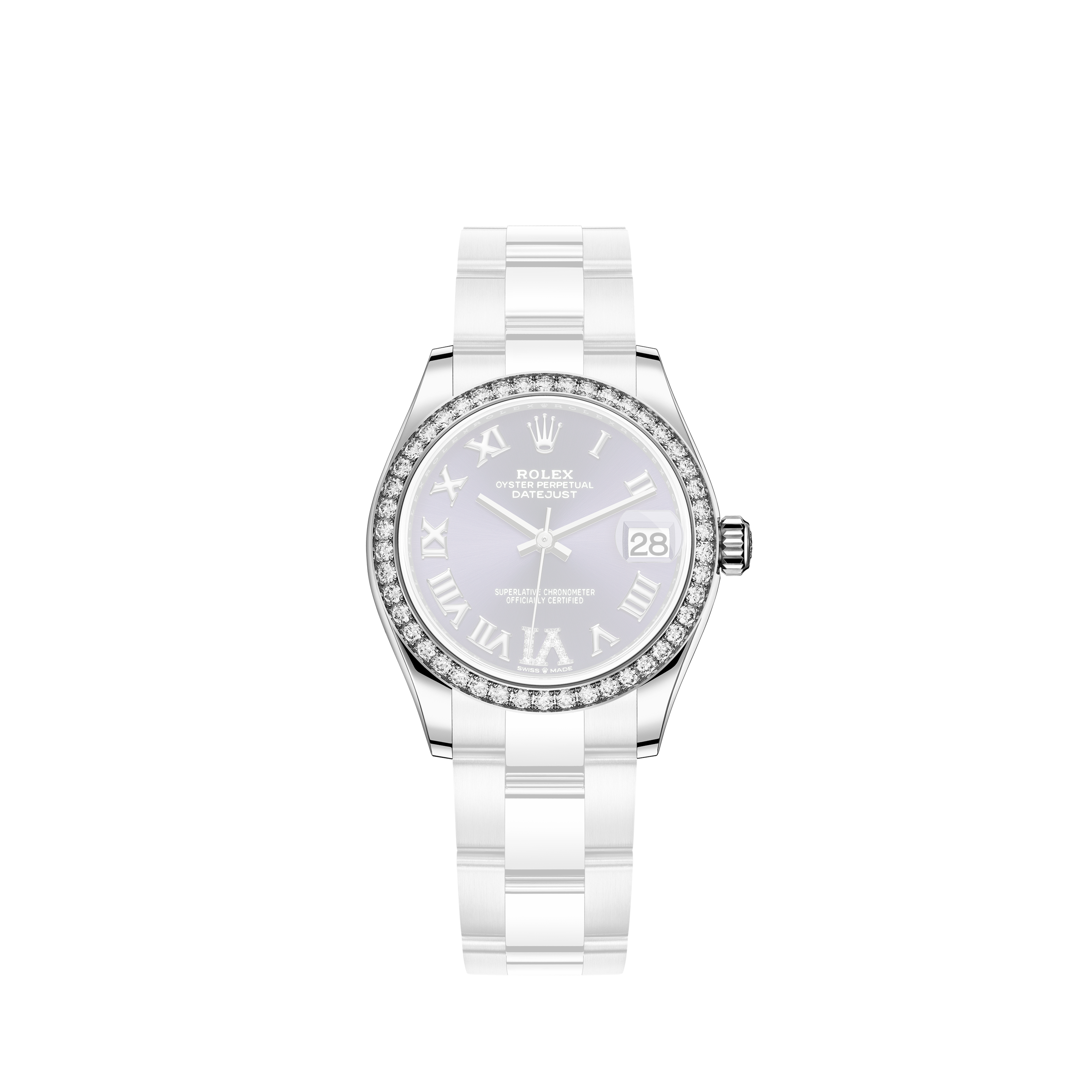 Rolex Ladies Datejust Pink Diamond 18k White Gold/steel Watch + Oyster Band