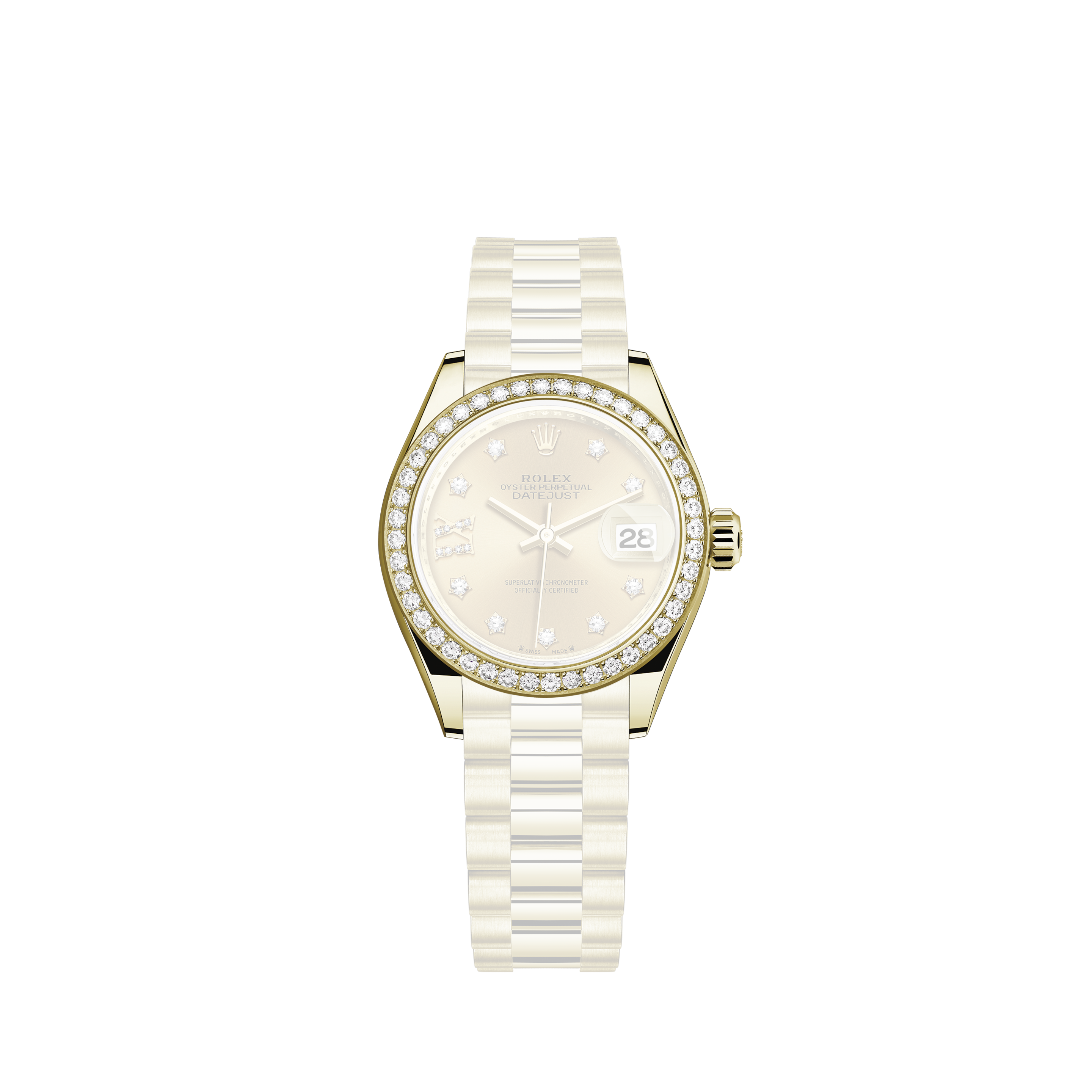 Rolex 36mm Datejust Salmon Dial with Round Diamond Markers Gold Fluted Bezel Jubilee Band