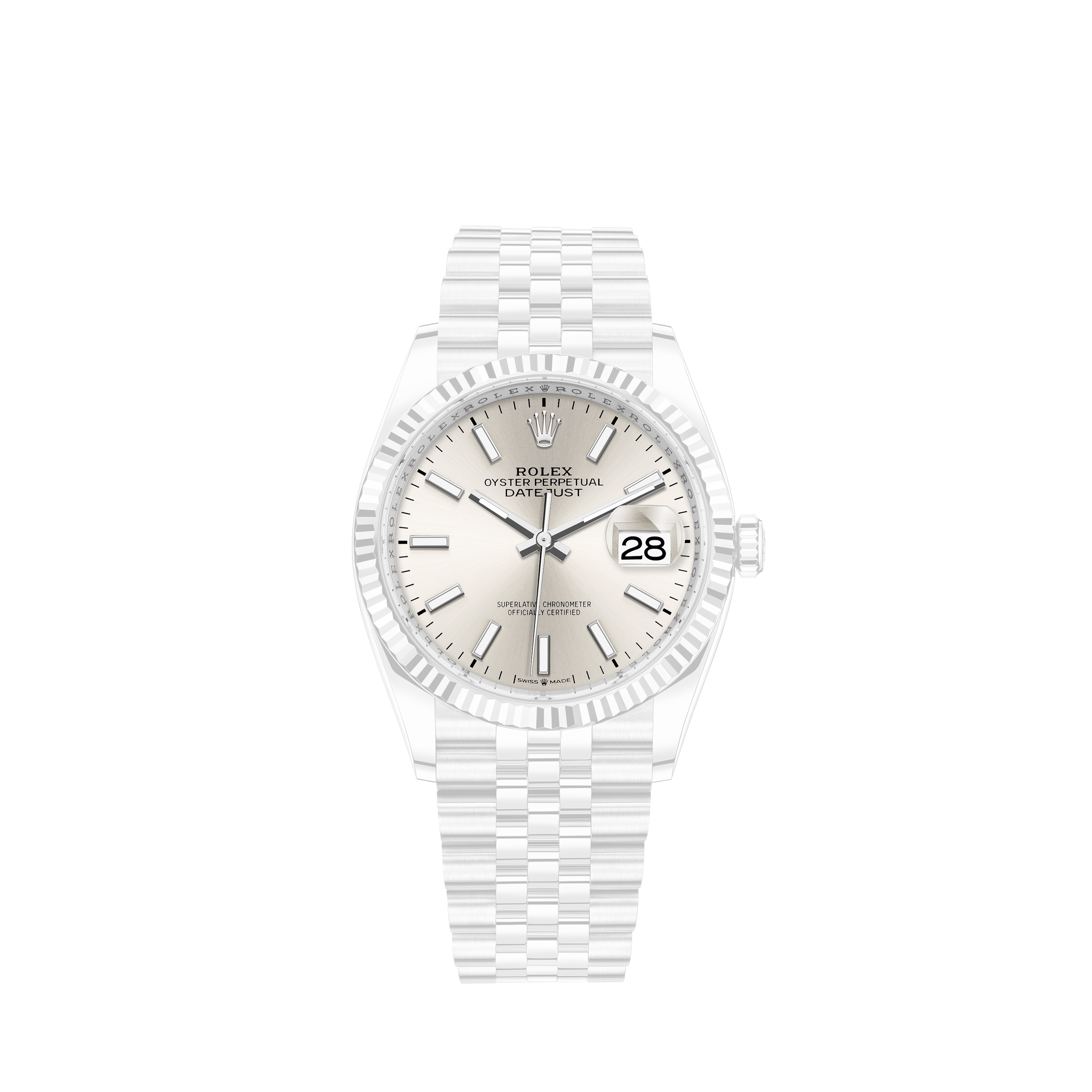 Rolex Emerald and Diamond 31mm Datejust Stainless Steel White MOP Mother Of Pearl Roman Numeral Dial Watch