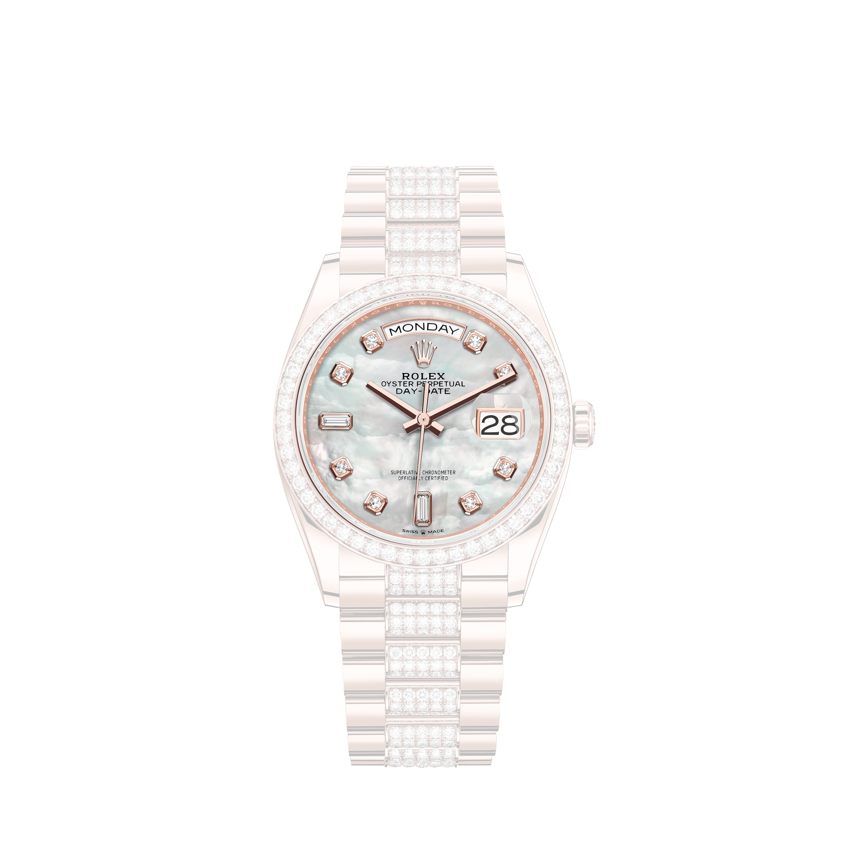 Rolex White Mother of Pearl Baguette 26mm Datejust SS Diamond & Ruby BezelRolex White Mother of Pearl Baguette 31mm Datejust SS Diamond & Ruby Bezel
