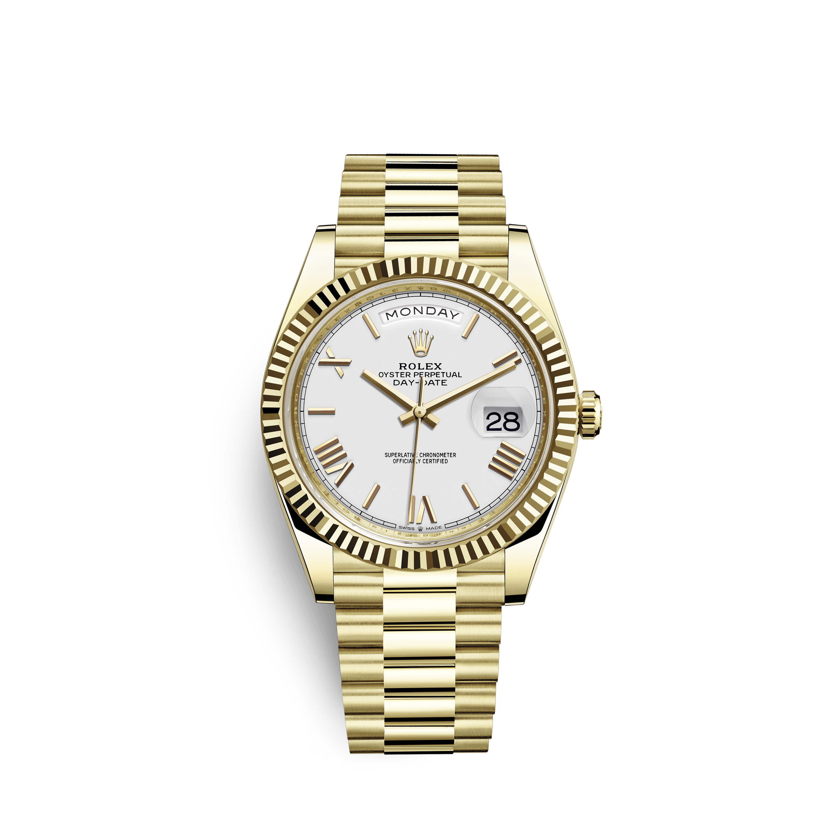 Rolex President Day-Date Men's 18k Gold Watch with Diamonds 118338Rolex Oyster Perpetual Datejust Silver Diamond Dial Gold Bezel Stainless Steel 36mm Watch