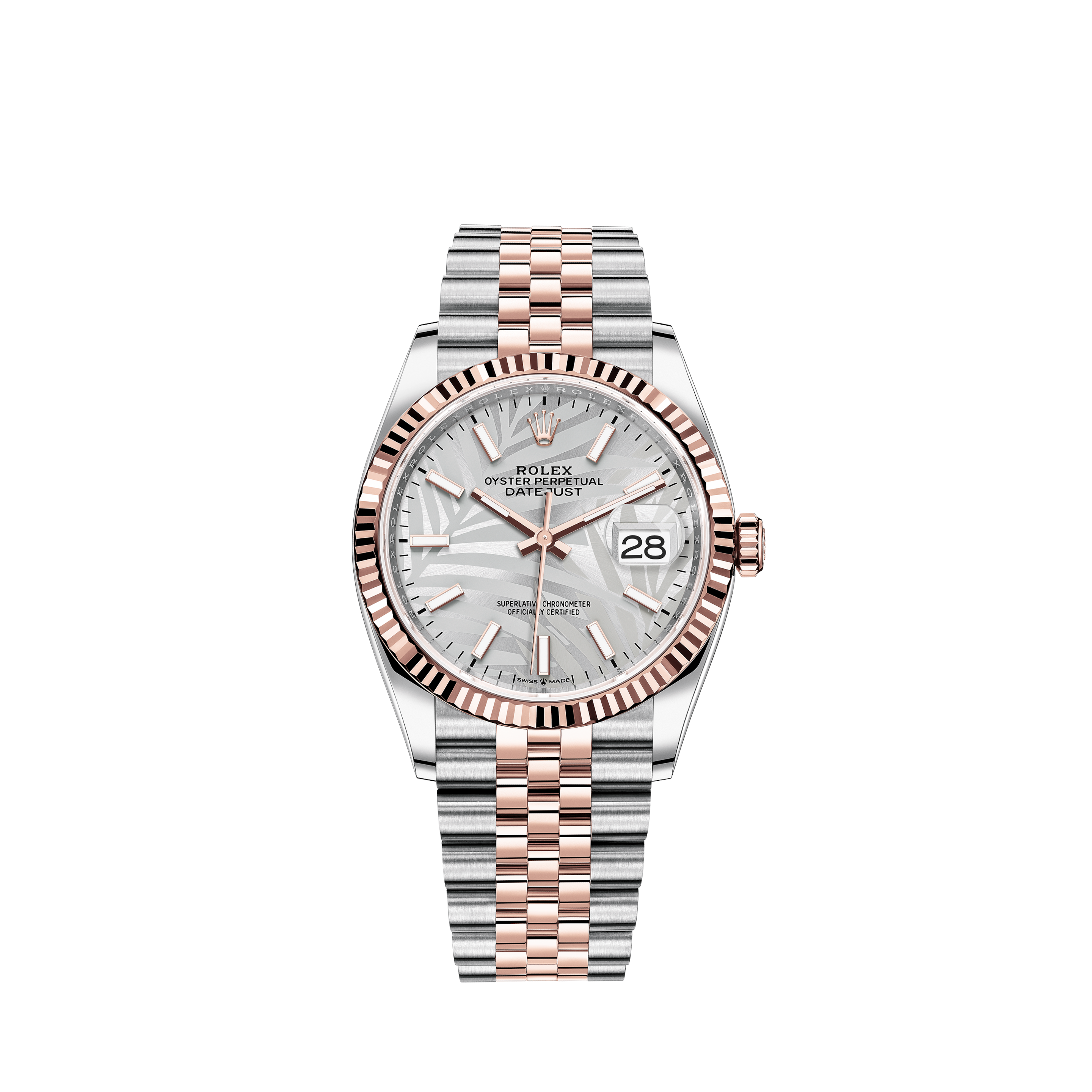 Rolex 36mm Presidential 18kt Gold Glossy Pink Flower Dial with 8 + 2 Diamond Accent Diamond Bezel 18038