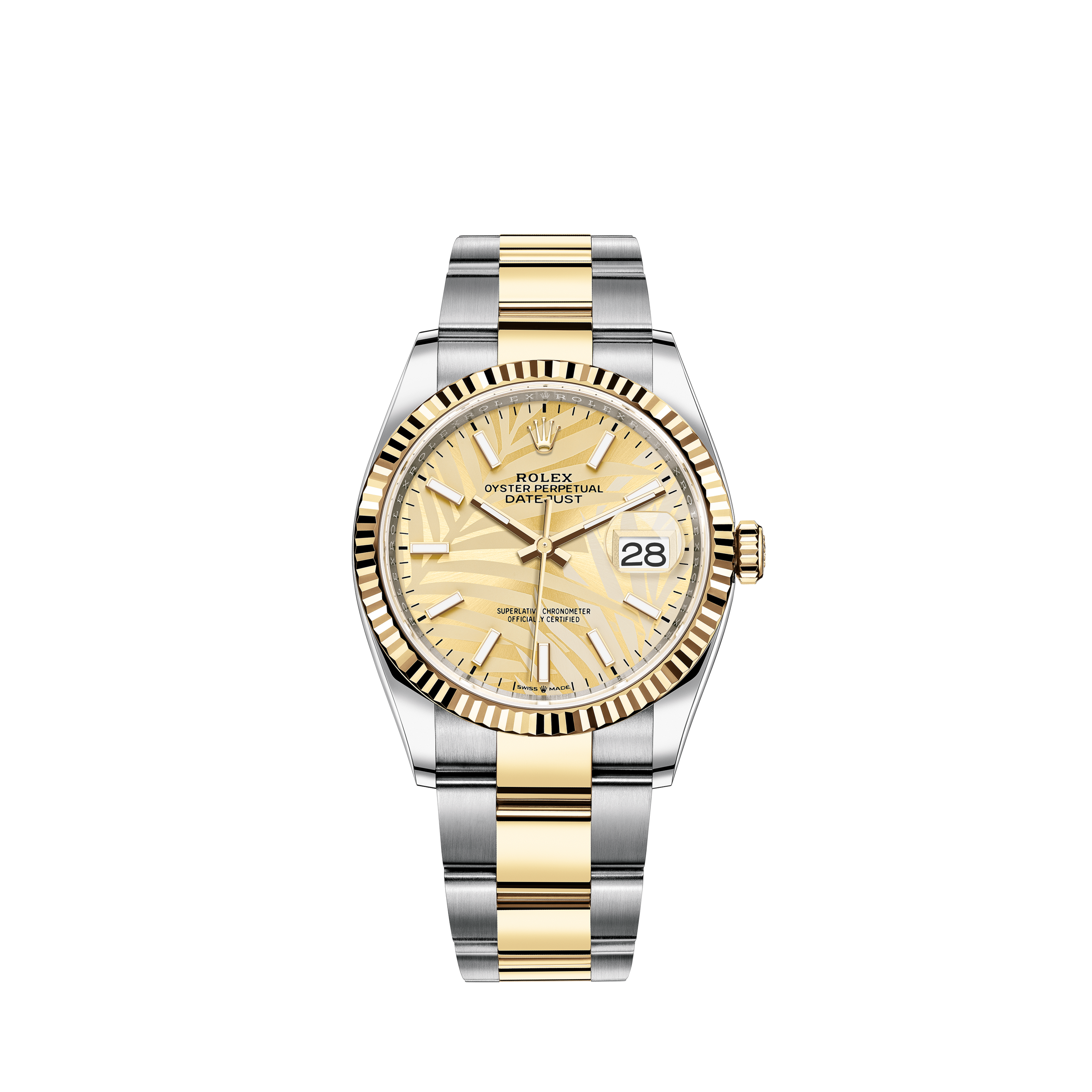 Rolex Women's Datejust Midsize Two Tone Fluted Black Index DialRolex Women's Datejust Midsize Two Tone Fluted Black Roman Dial