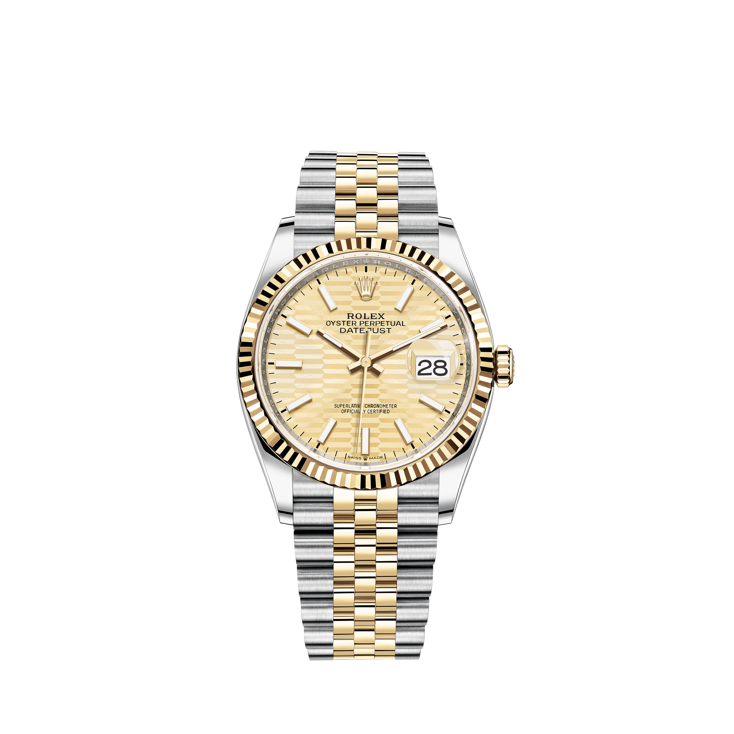 Rolex Datejust 116234 Oyster Band Silver Roman Dial & White Gold Fluted BezelRolex Datejust 116234 Oyster Band White Roman Dial & 18k White Gold Fluted Bezel