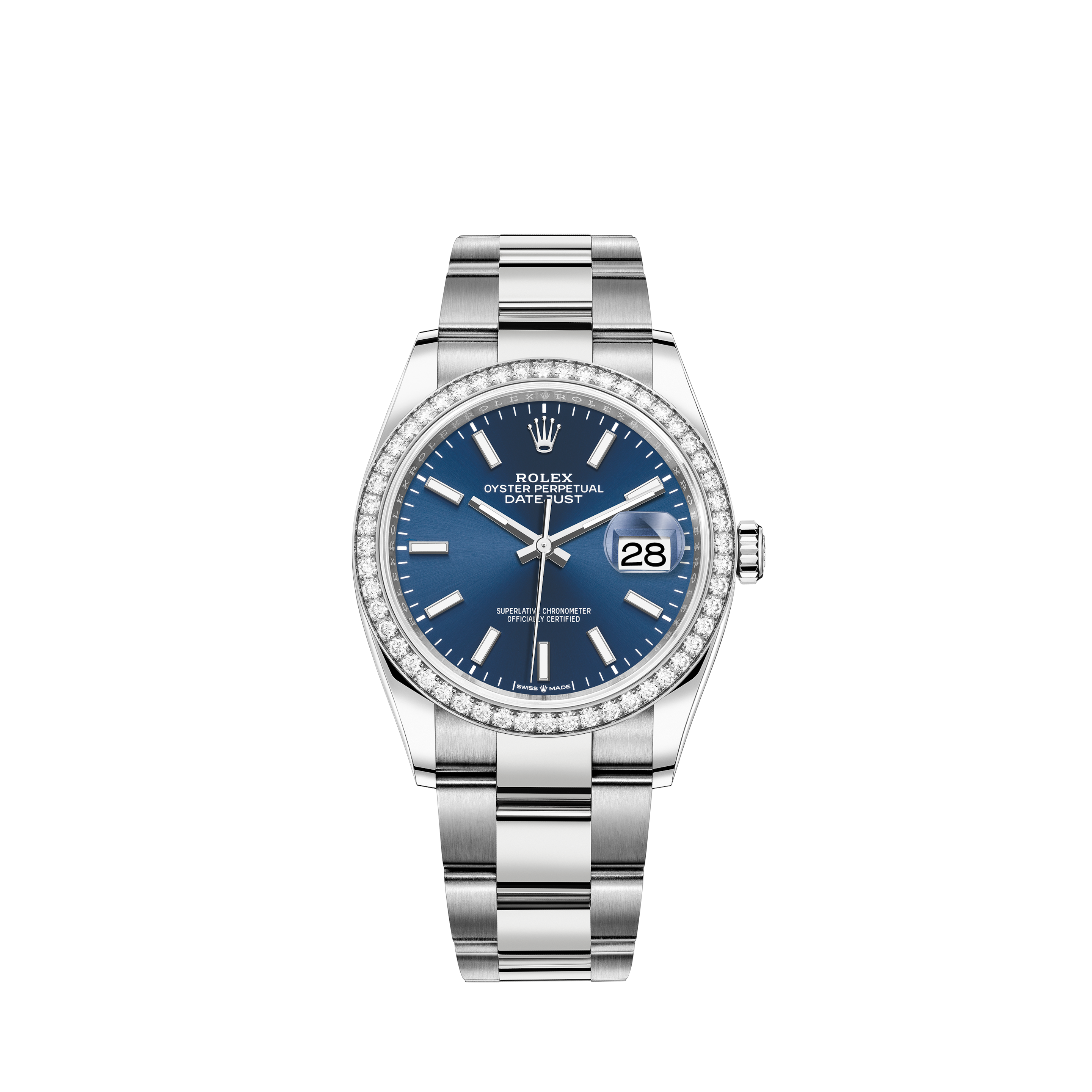 Rolex Mens Datejust 18k White Gold & Stainless Steel White Diamond Watch