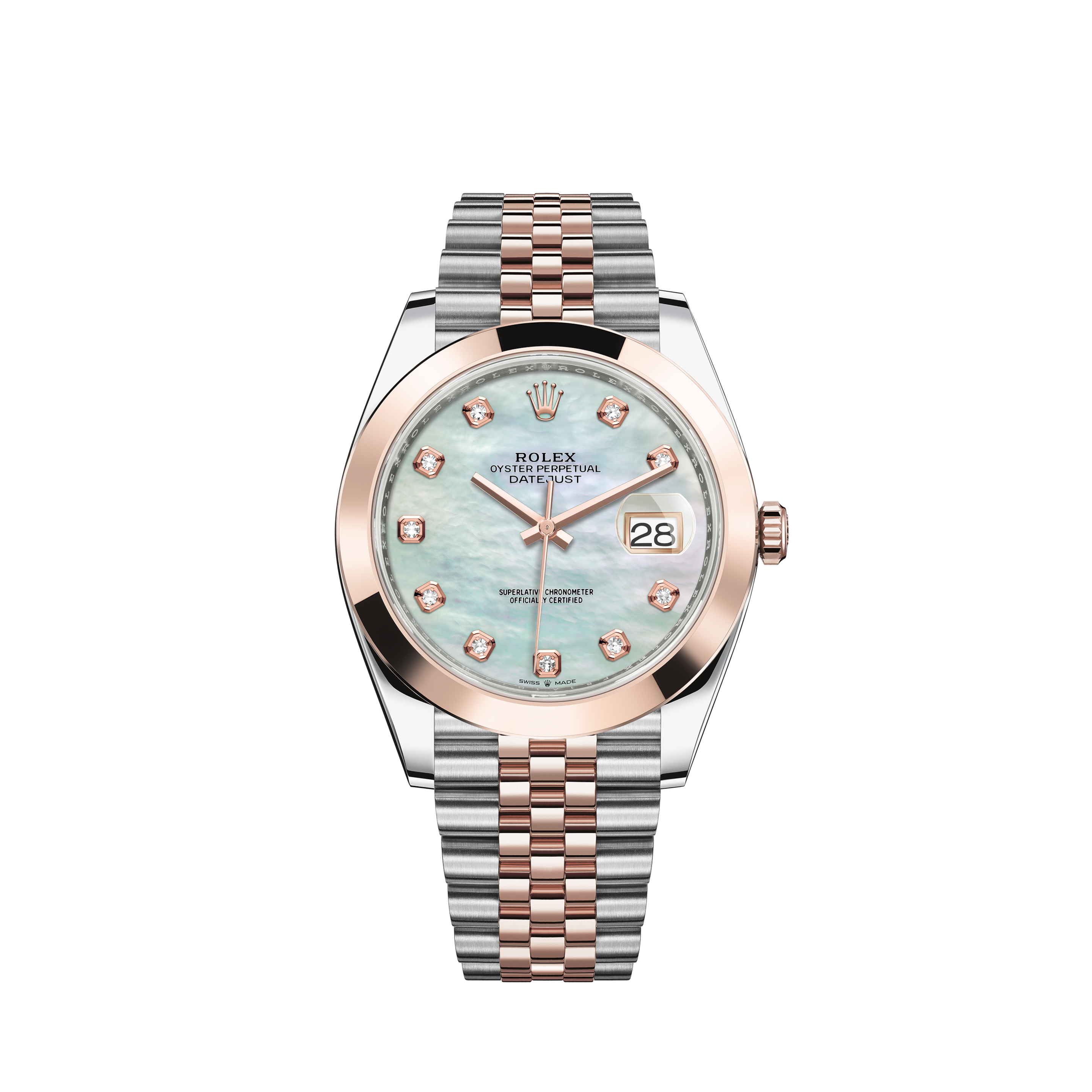 Rolex Peach Flower 26mm Datejust SS Full Diamonds Bezel Oyster Watch