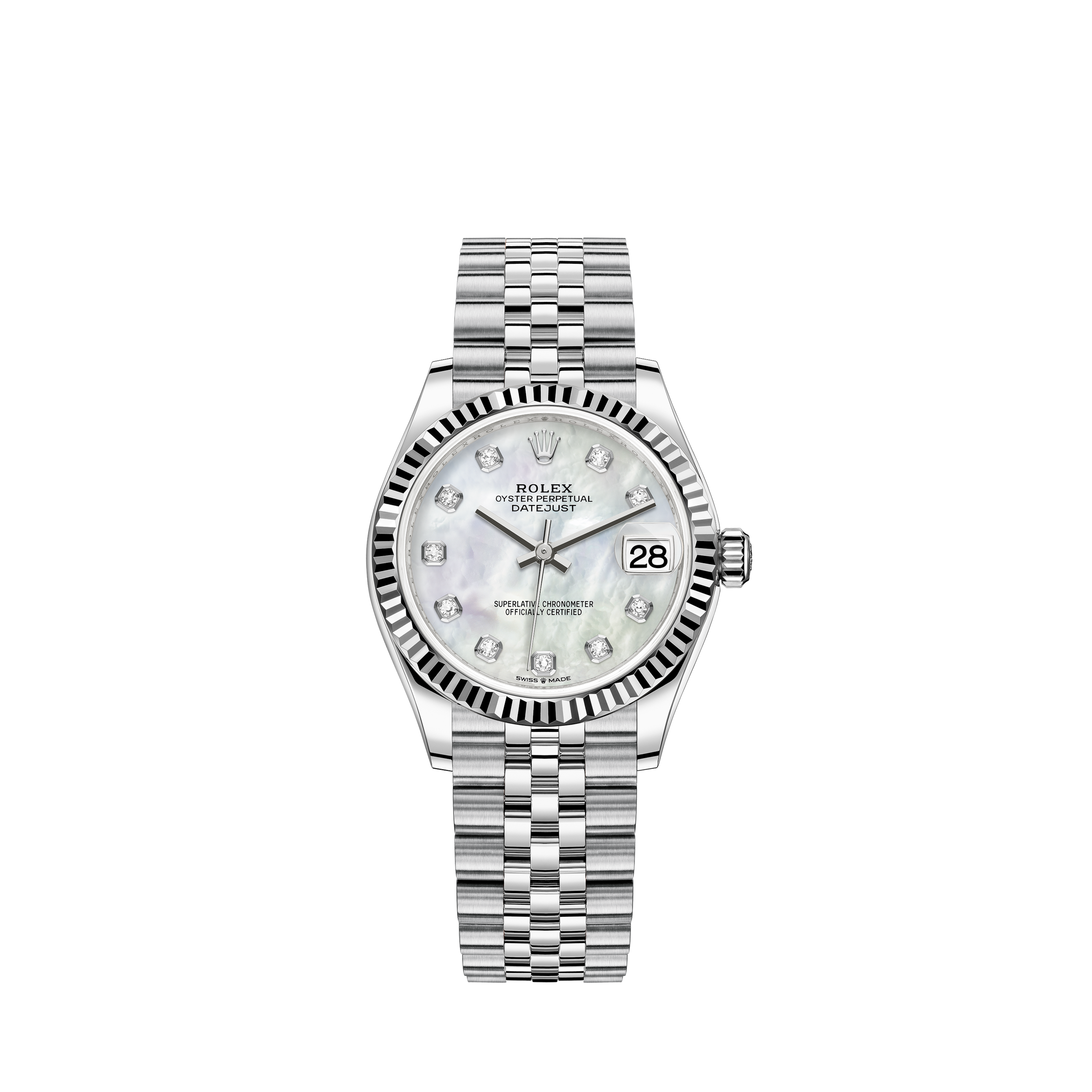 Rolex Ladies Rolex 26mm Datejust Stainless Steel Silver Color Dial with Diamond Accen Deployment buckle