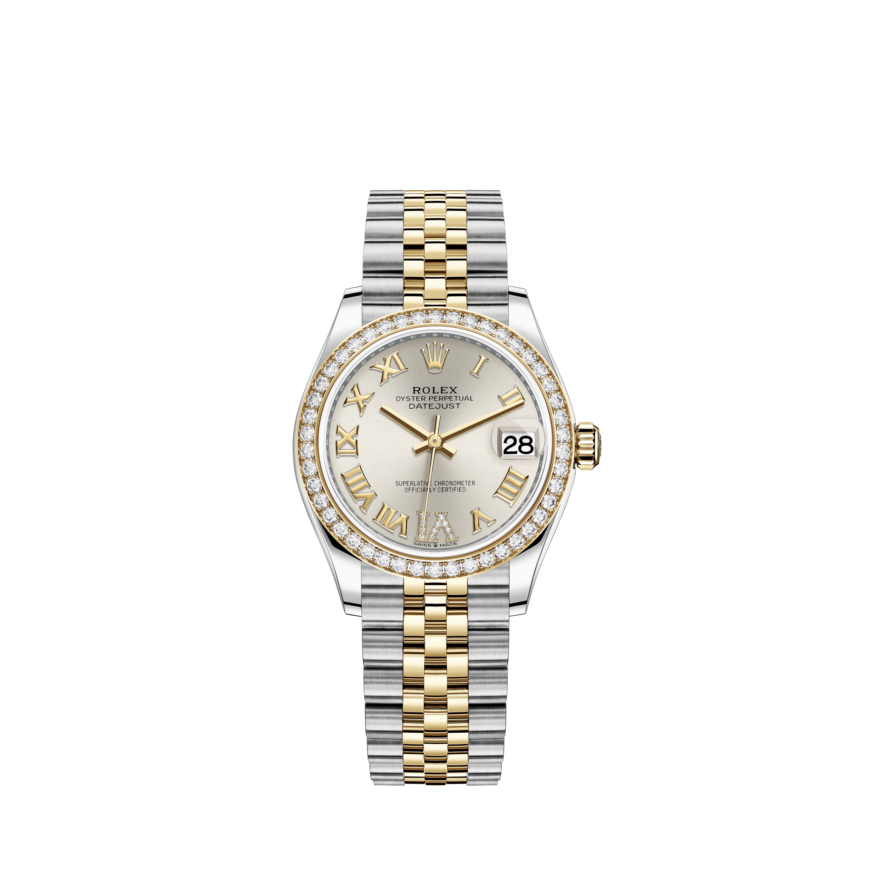 Rolex Datejust 28mm Steel & Yellow Gold Silver Diamond IX & Dial Oyster Bracelet