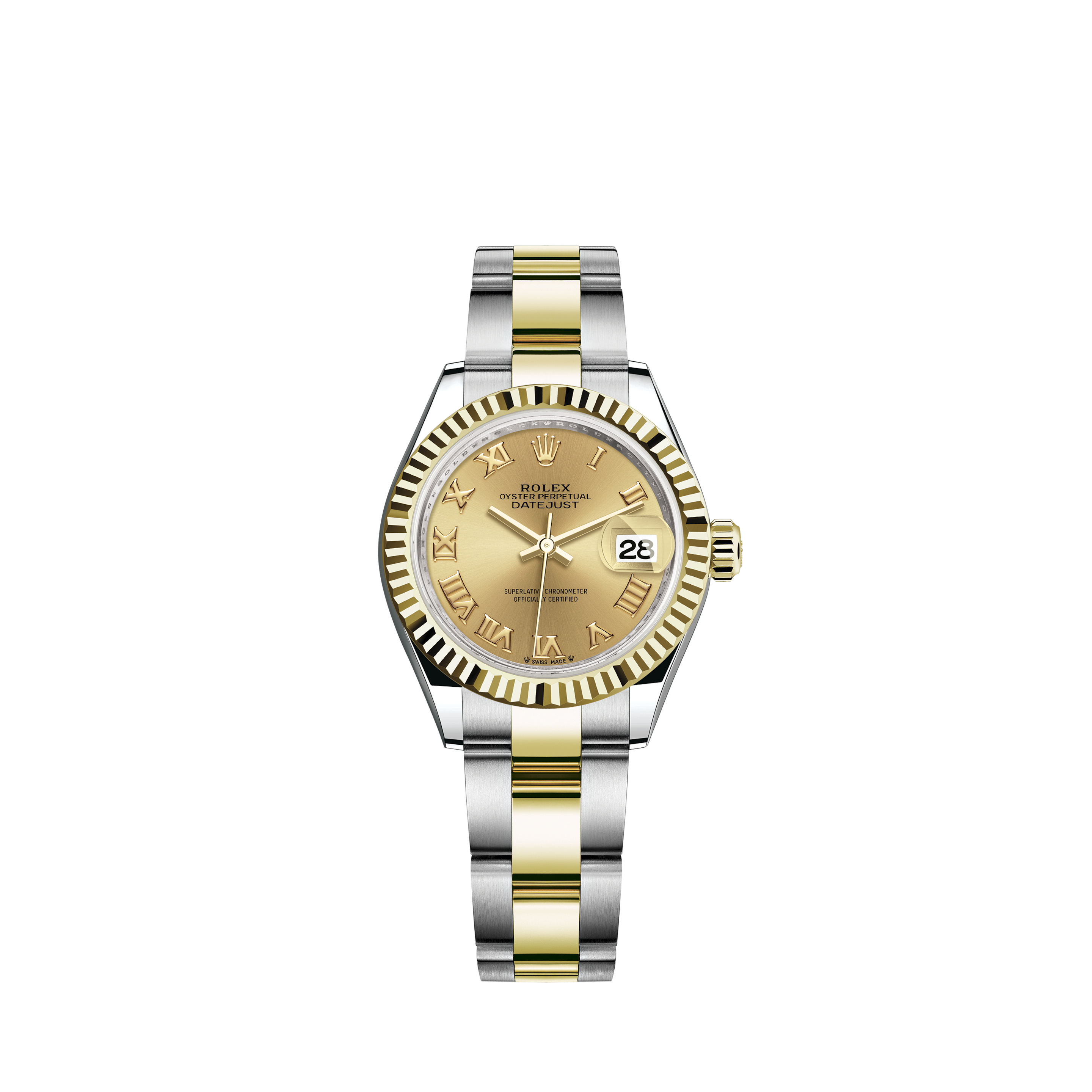 Rolex Lady Datejust 26mm Stainless Steel Watch-Green Roman Dial-18k Fluted Bezel